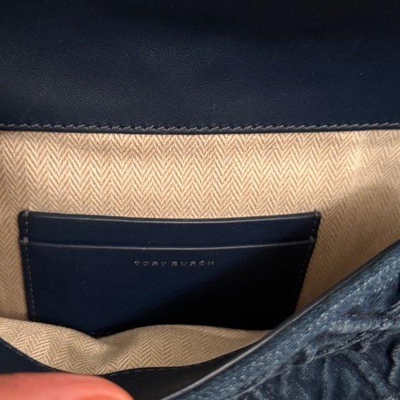 Tory Burch Mini Fleming Soft Denim Crescent Bag in Quilted Blue Denim - Picture 5 of 5